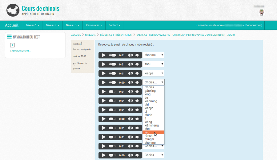 Exercice d'association audio - pinyin